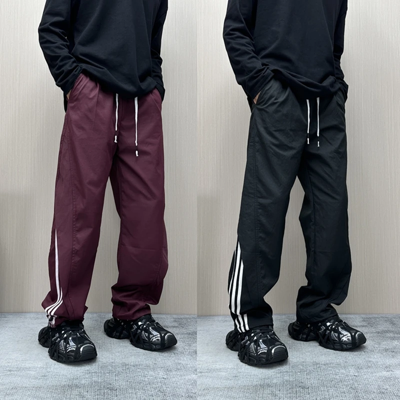 昊Studio美式条纹高街宽松男士休闲裤百搭痞秋季日系阔腿直筒裤