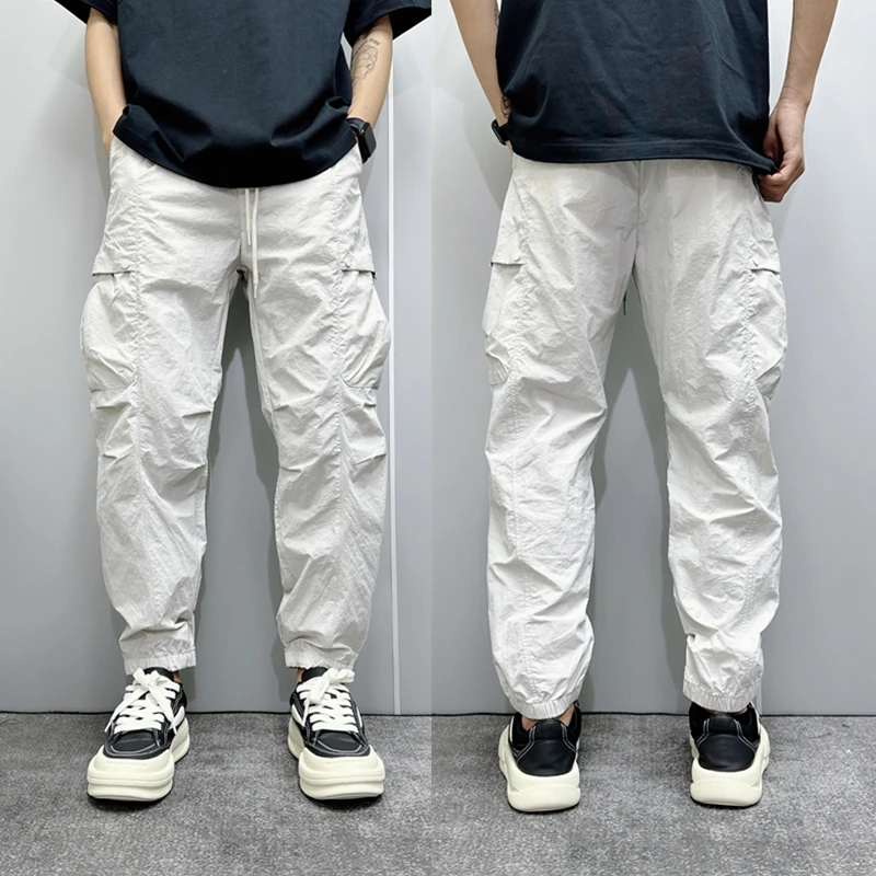 H_夏季男士百搭工装裤薄款速干宽松休闲裤美式潮牌户外束脚长裤