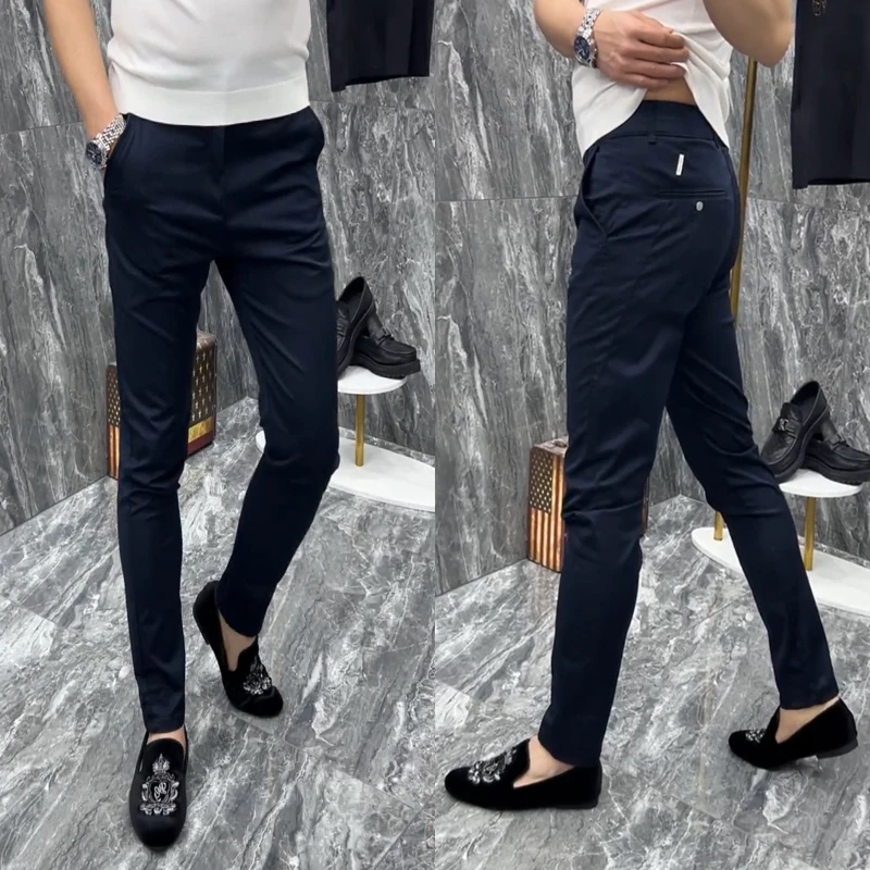 秋季新款男士欧货西裤男小脚裤长裤百搭男裤裤子黑色商务休闲裤男