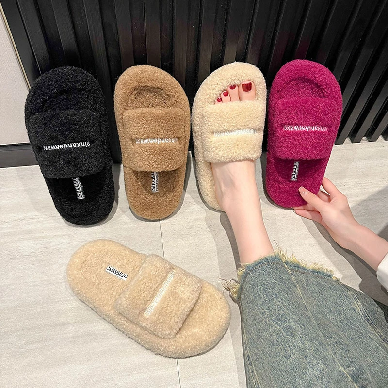 厚底毛拖鞋女款秋冬新款爆款网红外穿时尚休闲百搭显瘦防滑棉拖鞋