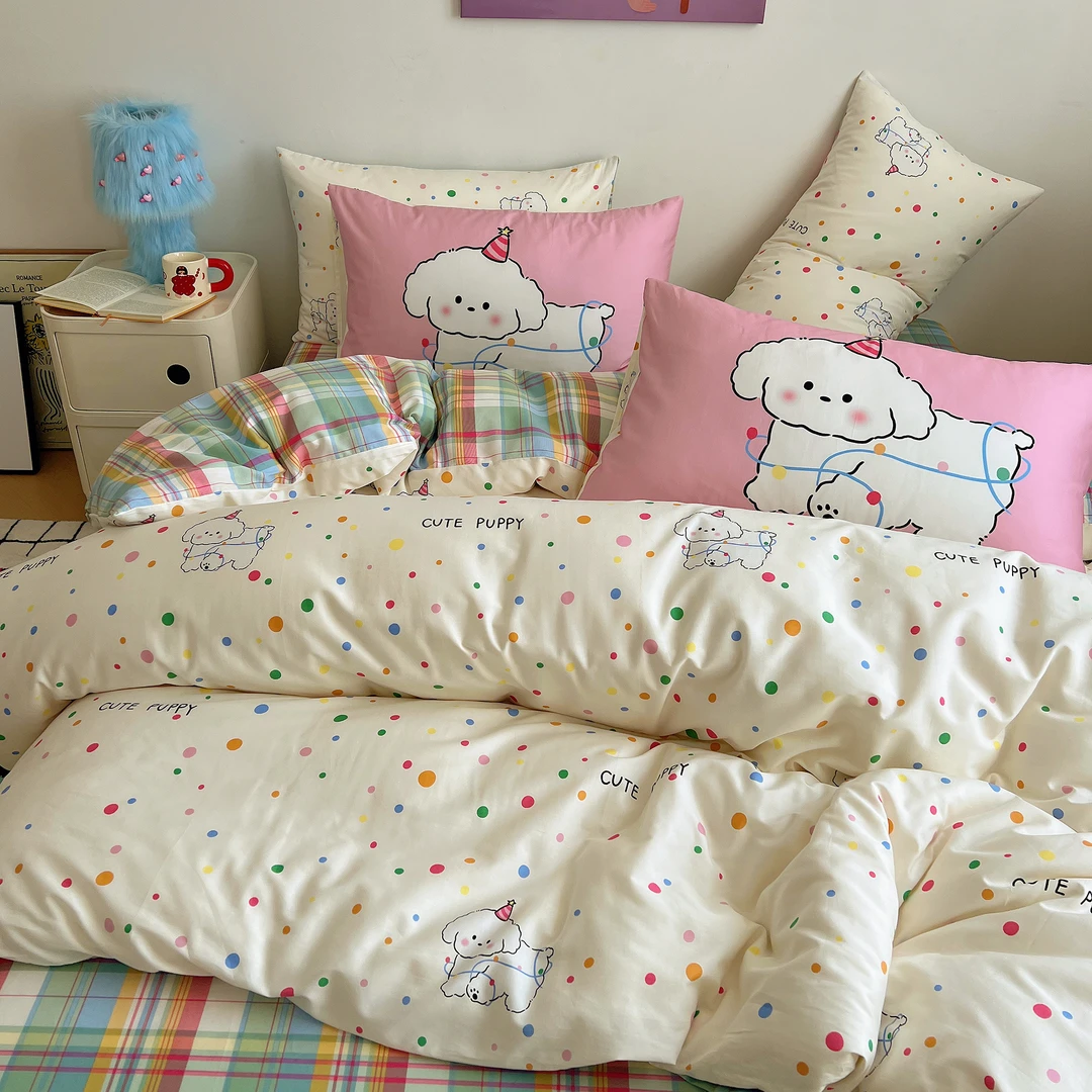 新款全棉四件套可爱少女心纯棉被套单人学生宿舍小清新双床品1.8m