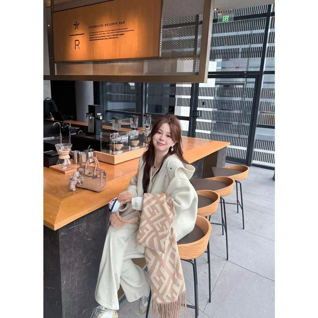 THE YIIX【奶糖大衣】冬季新款连帽羊毛双面尼大衣小个子女生