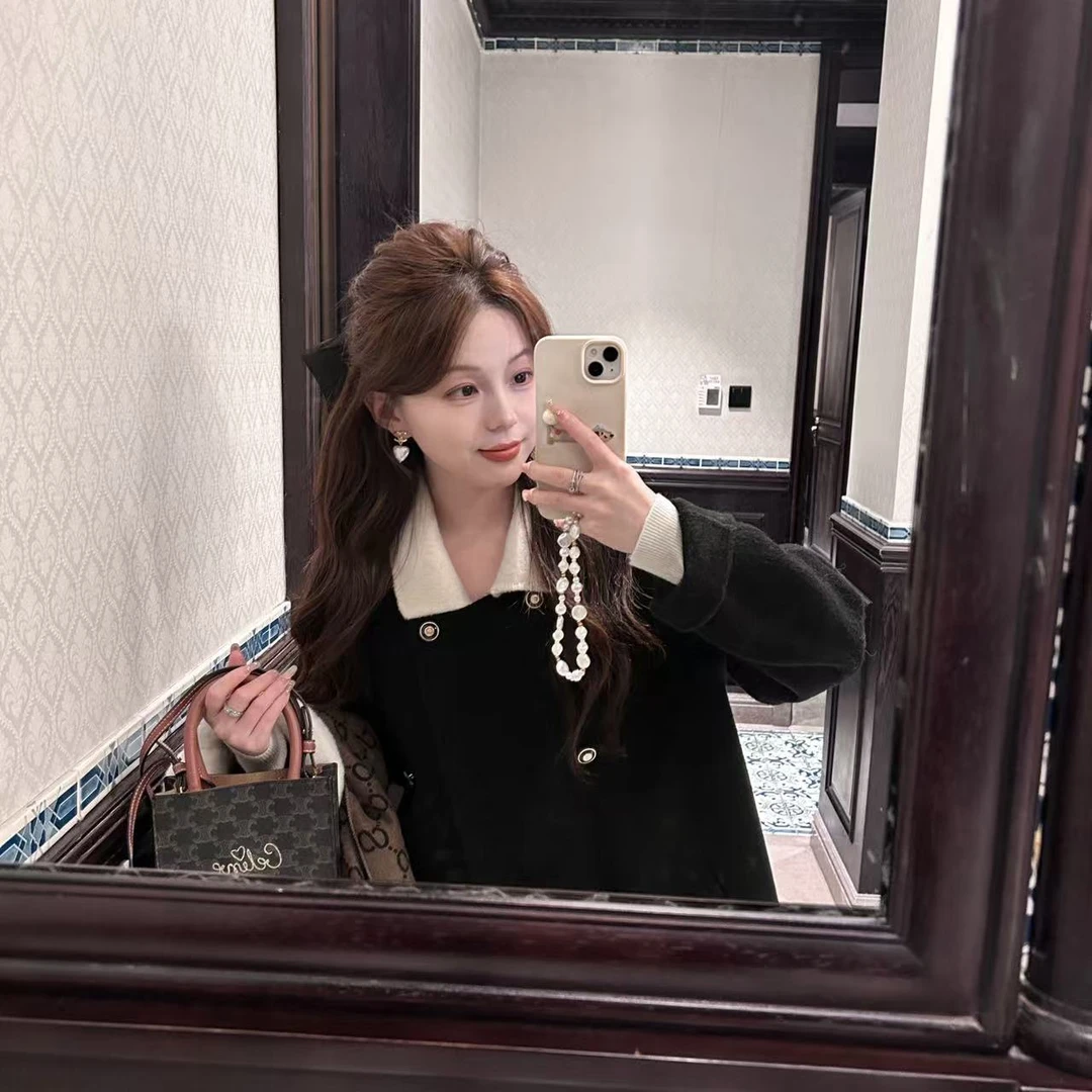 THE YIIX【南法千金】设计师高定款拼色小翻领羊毛大衣气质小个子