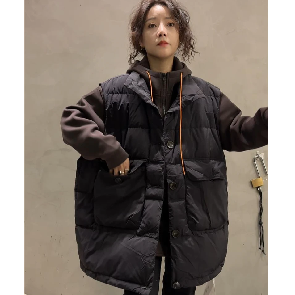 韩版休闲宽松大码立领大口袋棉欧货大码马甲女2025秋冬新款冬季潮