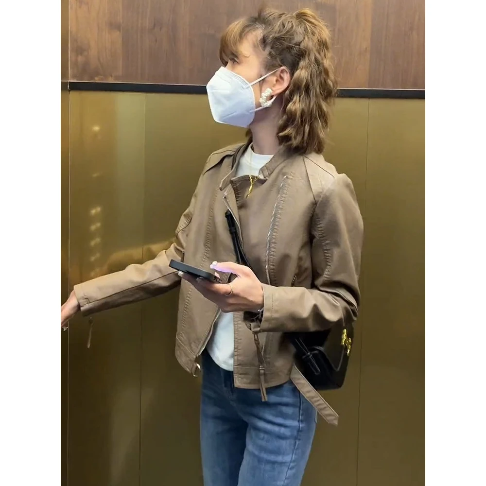 柔软皮衣女短款2025年春秋新款皮夹克矮个子韩版修身小皮衣外套