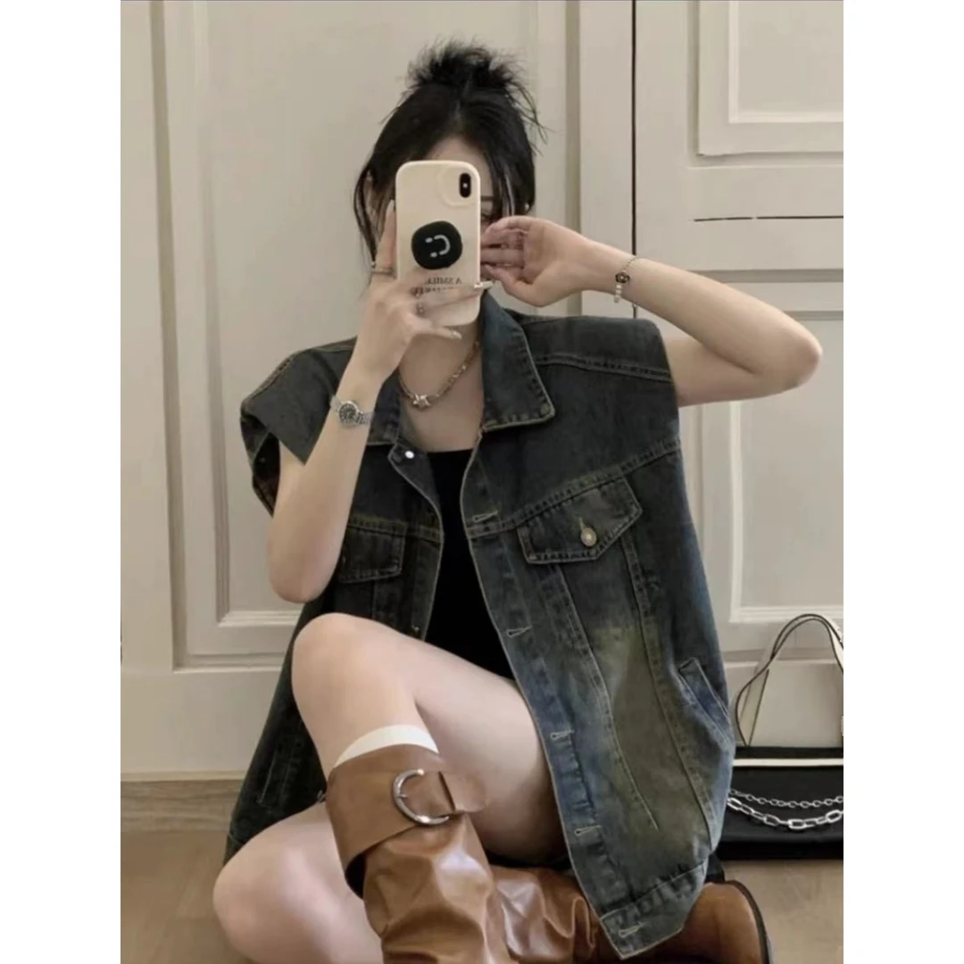 欧货复古显瘦牛仔马甲女秋新款宽松休闲洋气水洗减龄百搭坎肩背心