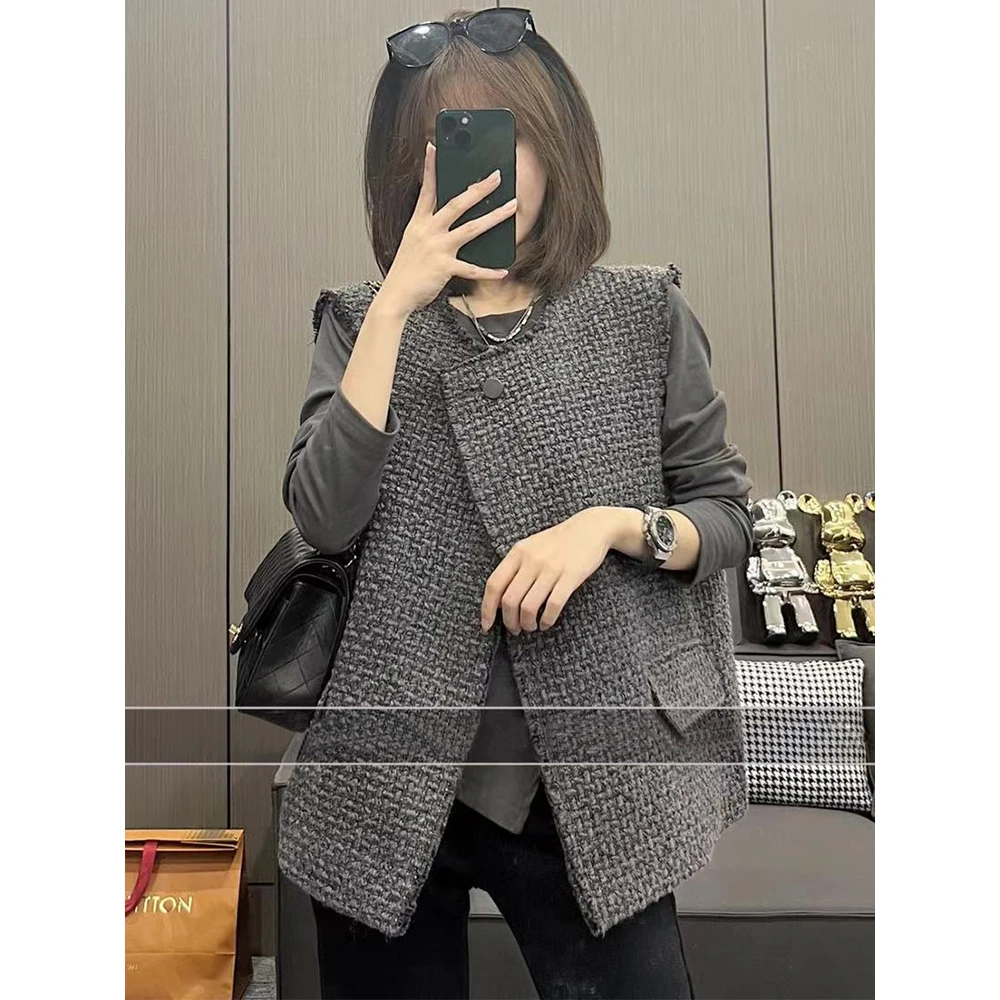 欧货小香风马夹外套女2025新款春秋外搭小背心叠穿宽松慵懒风上衣