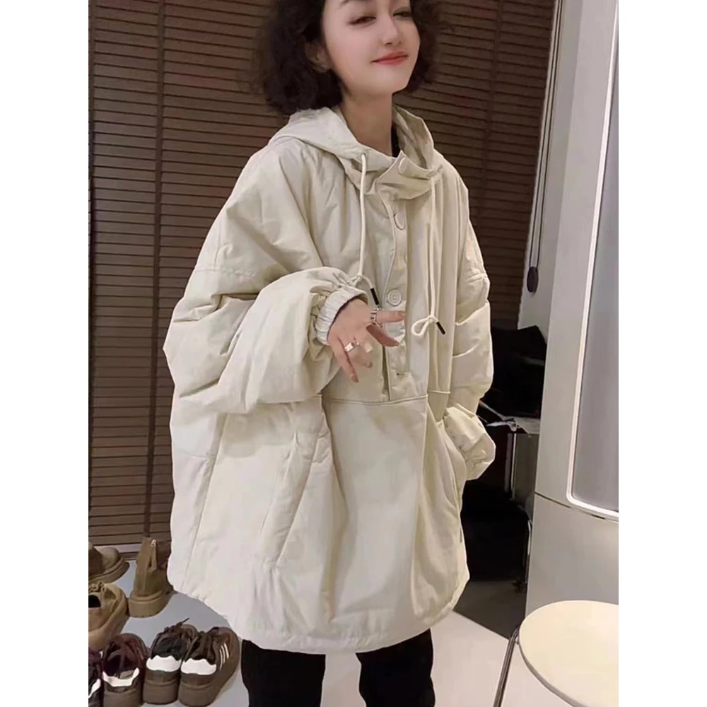 欧货加棉连帽棉衣棉服女秋冬慵懒风休闲宽松面包服夹棉衬衫外套潮