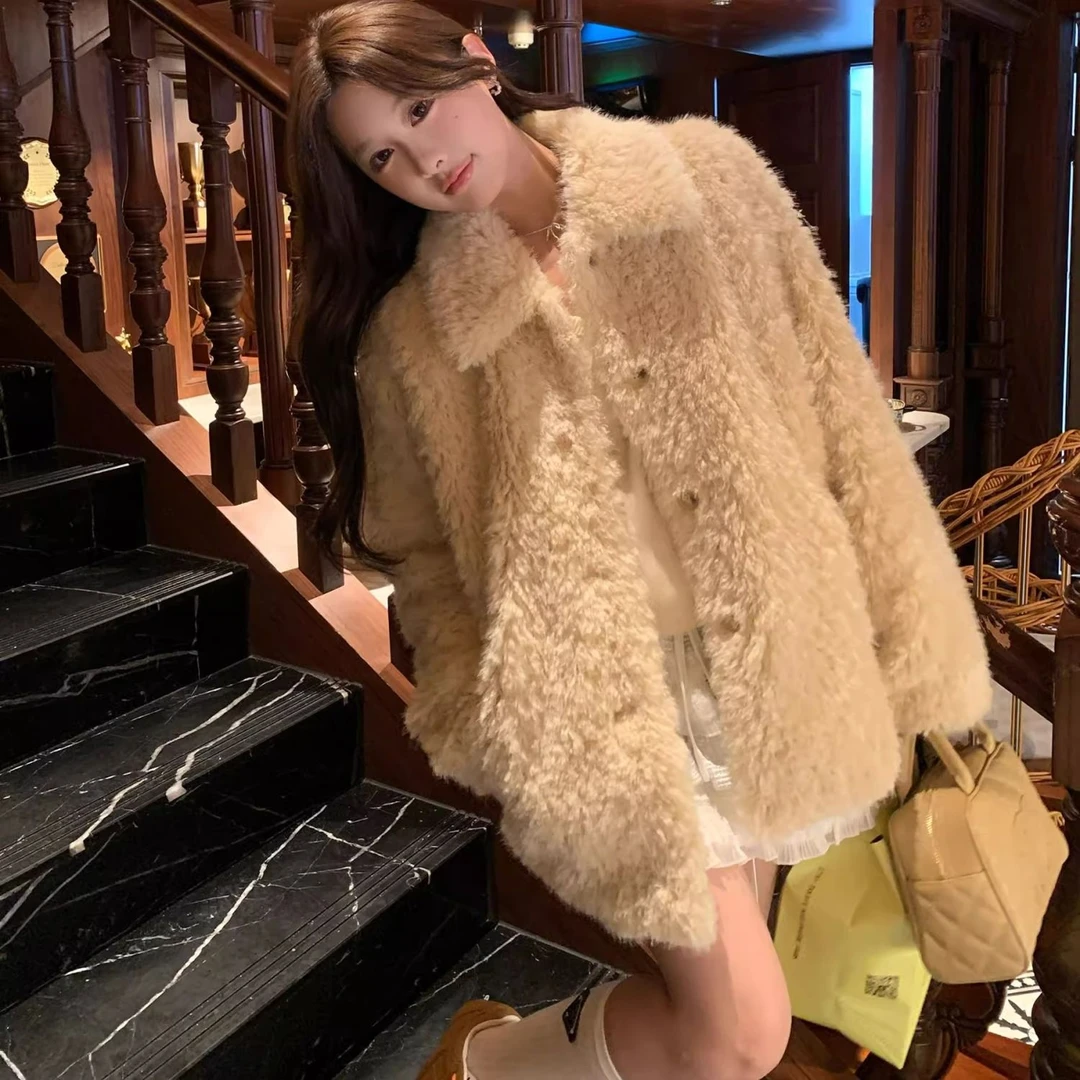 韩系冬季毛绒绒外套女皮毛一体高级感年轻加厚毛毛环保小香风上衣