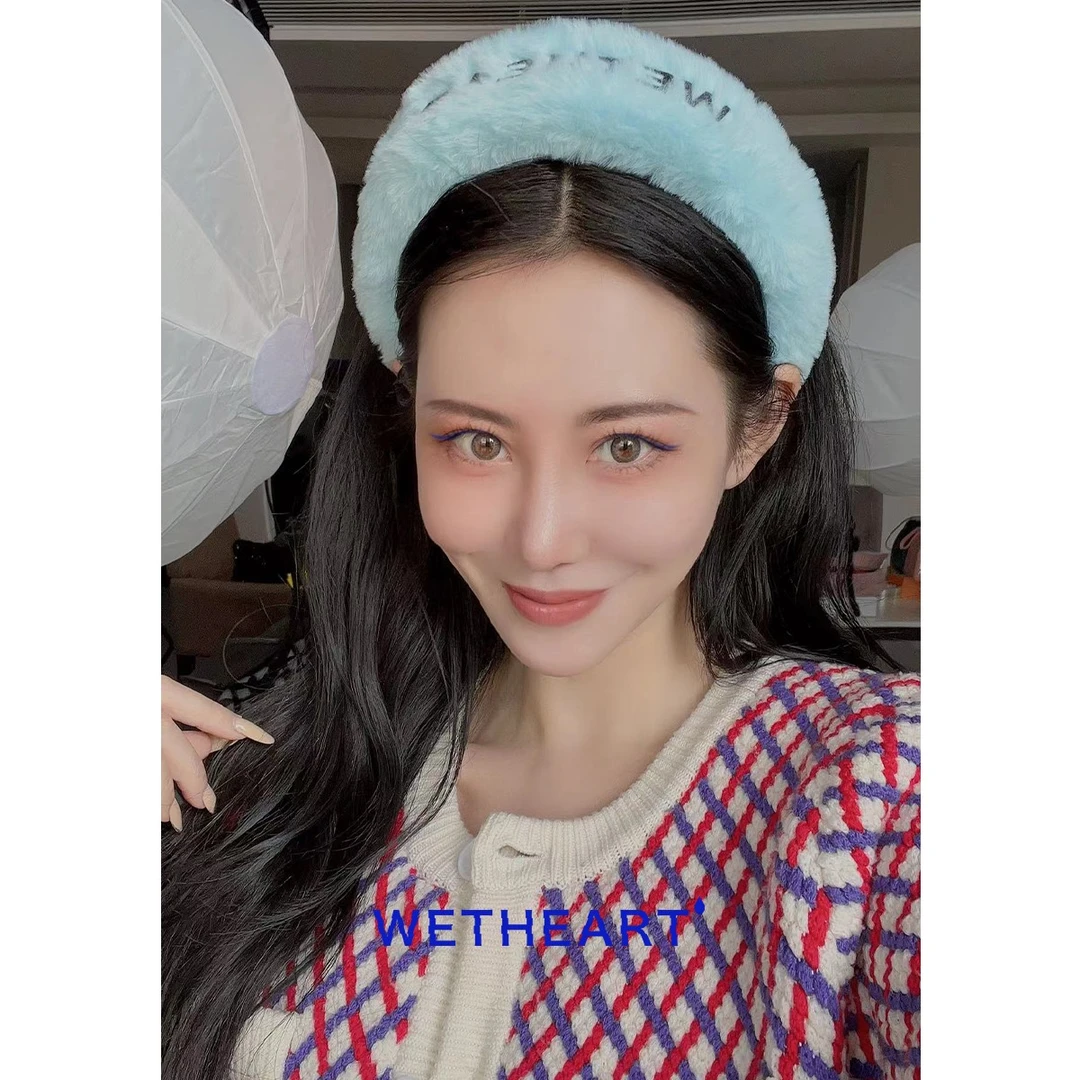 WET HEART秋冬毛绒糖果色刺绣毛绒百搭发箍