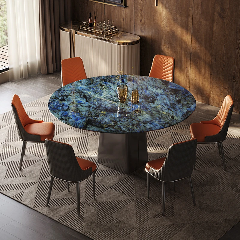 别墅新款超晶石餐桌椅组合小户型现代家用方圆两用可伸缩旋转桌FS