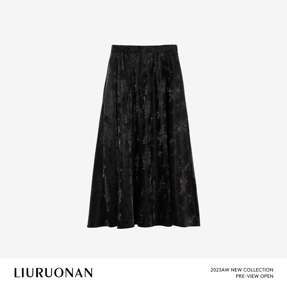 LIURUONAN 24AW 别致设计感提花气质橡筋腰半身裙秋冬丝绒感皮裙