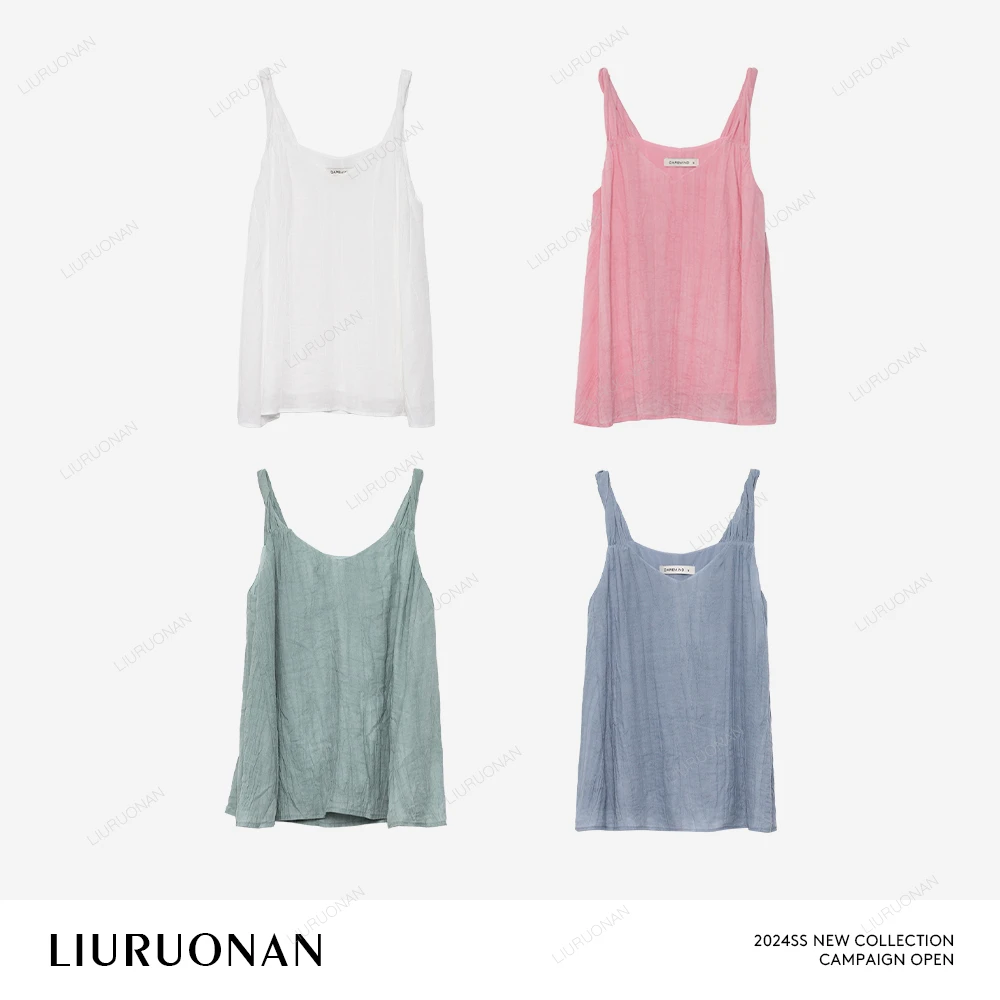LIURUONAN 24SS 吸睛扭绳吊带上衣女无袖V领苎麻天丝扎染宽松上衣