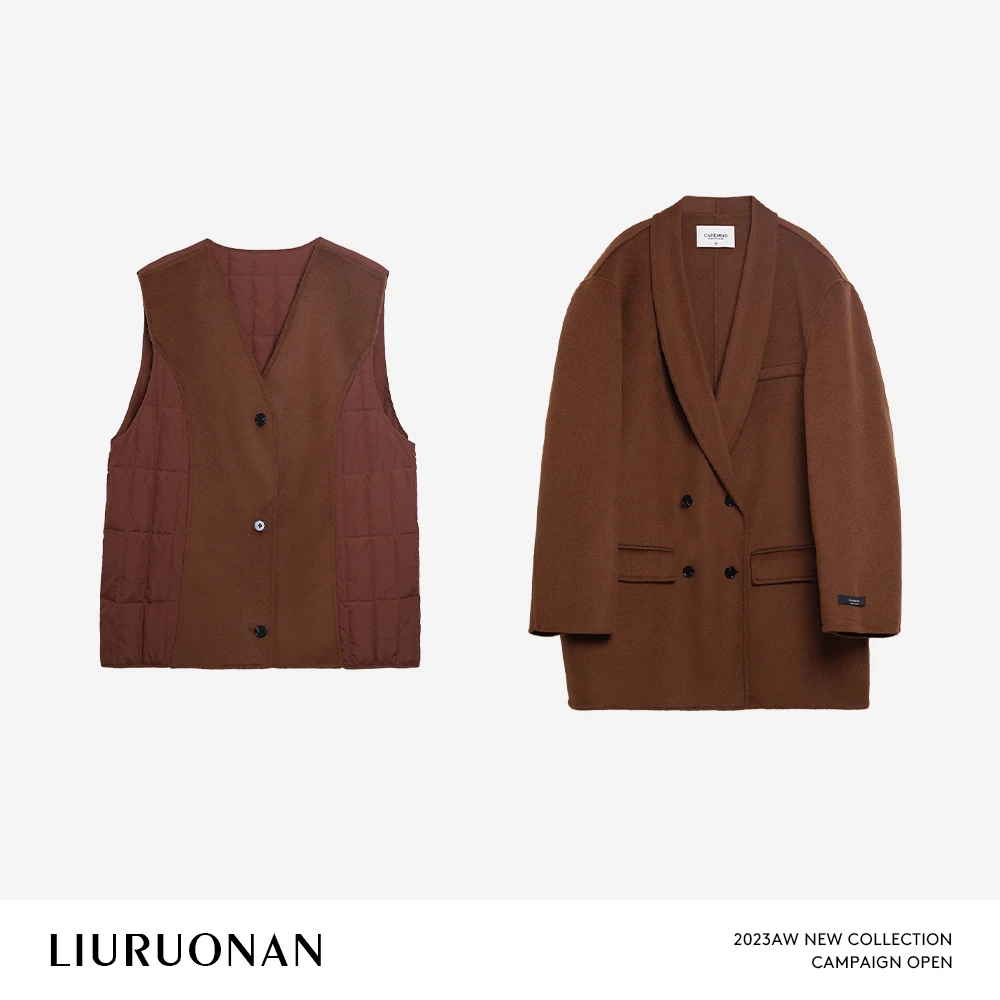 LIURUONAN 24AW 无袖复古马甲+短款西装毛呢大衣俩件套