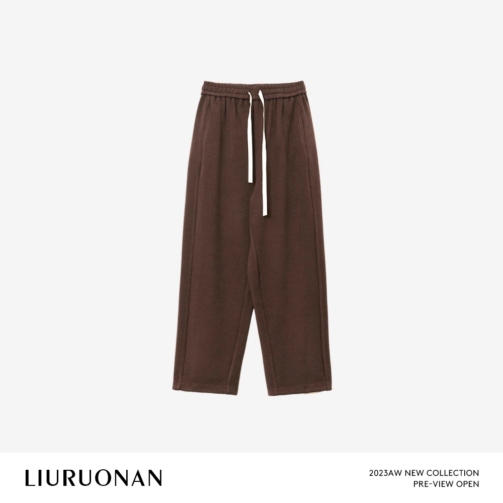 LIURUONAN 24AW 咖色复古抽绳松紧腰宽松显瘦绒裤秋冬卫衣裤