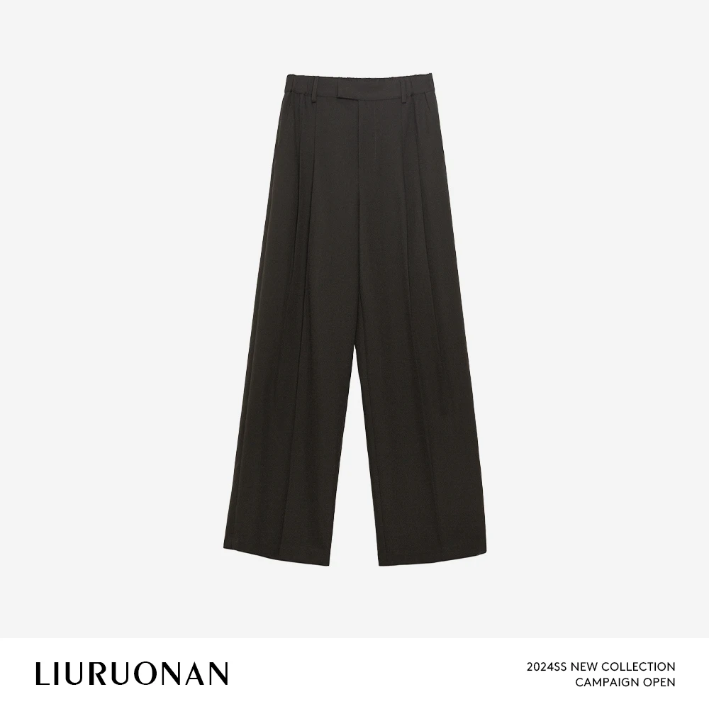 LIURUONAN 24SS 垂感直筒裤高腰压褶休闲西装裤子春季通勤长款女