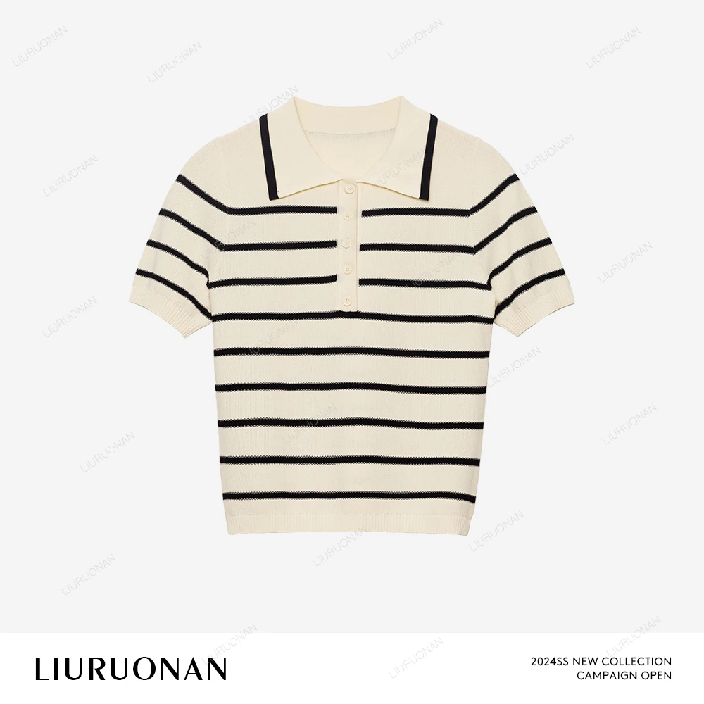 LIURUONAN 24SS 短袖修身气质条纹针织衫POLO上衣休闲百搭T恤