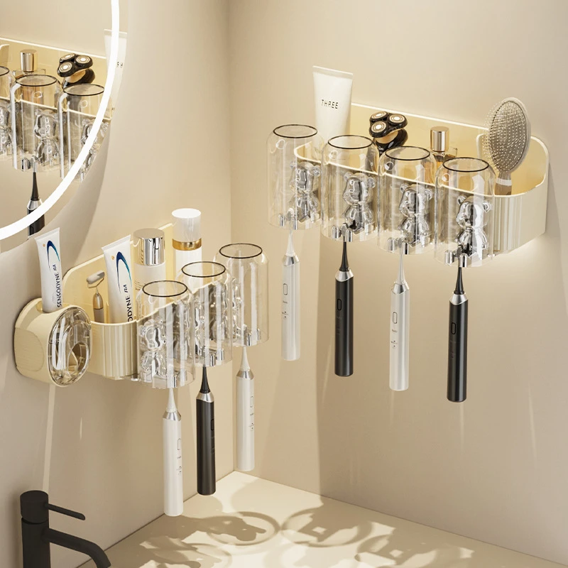 牙刷架套装免打孔刷牙杯子漱口杯牙膏挤压器牙杯家用洗漱台置物架