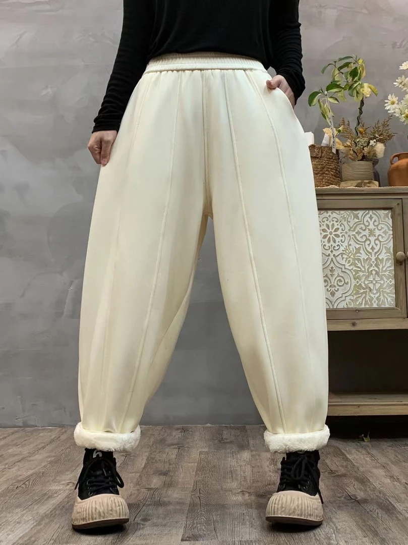 ZX088冬季加绒大码哈伦裤女复古百搭宽松显瘦纯色减龄12片南瓜裤