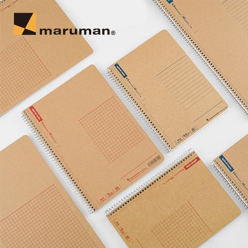 日本maruman满乐文spiral note牛皮纸复古软面线圈本易撕线活页本