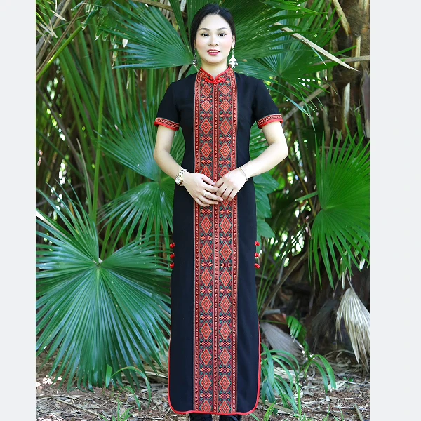 女唐装旗袍少数民族服装海南黎族服装海南外嫁女聚会服装长款黑色