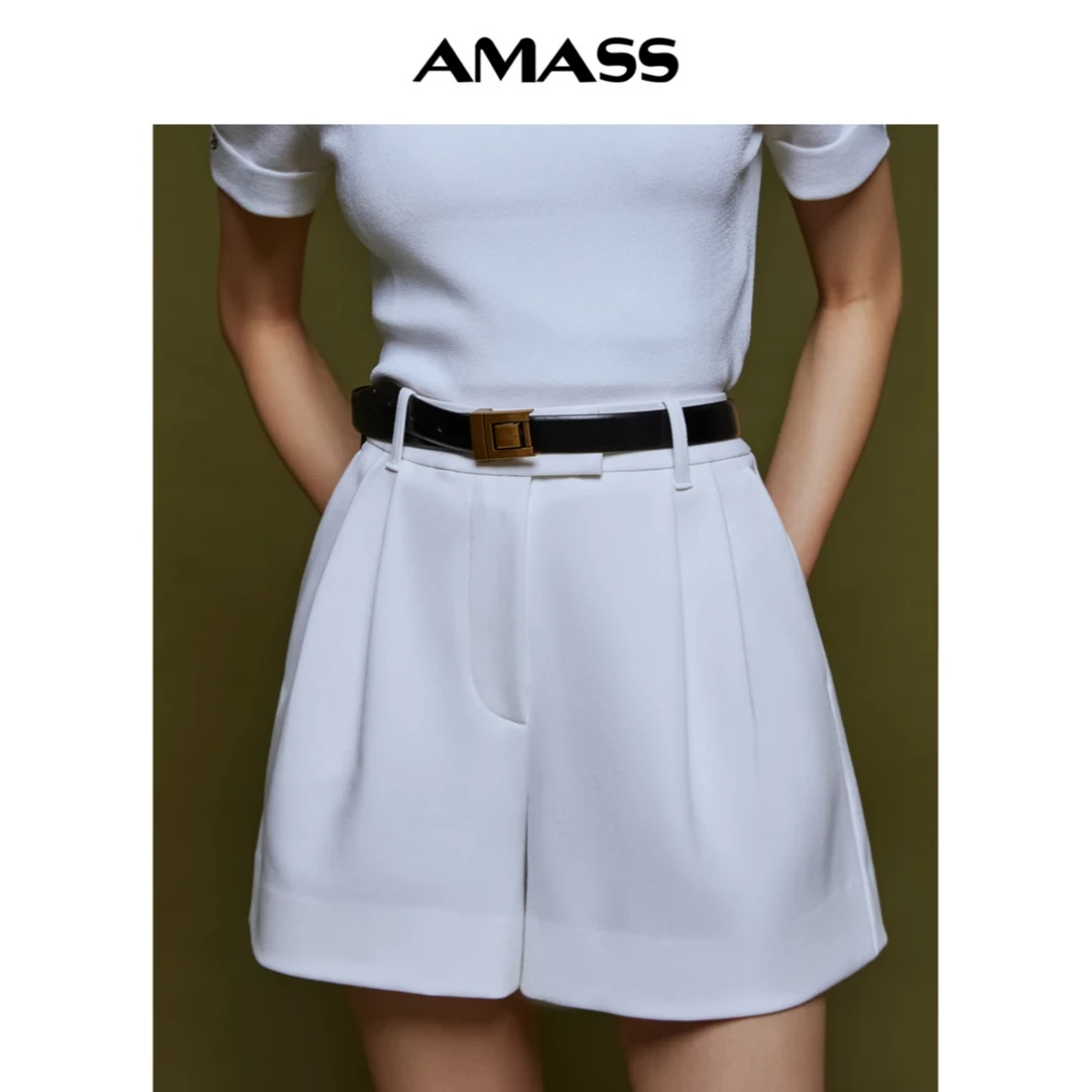 AMASS/阿玛施高腰短裤气质时尚宽松黑色5100511