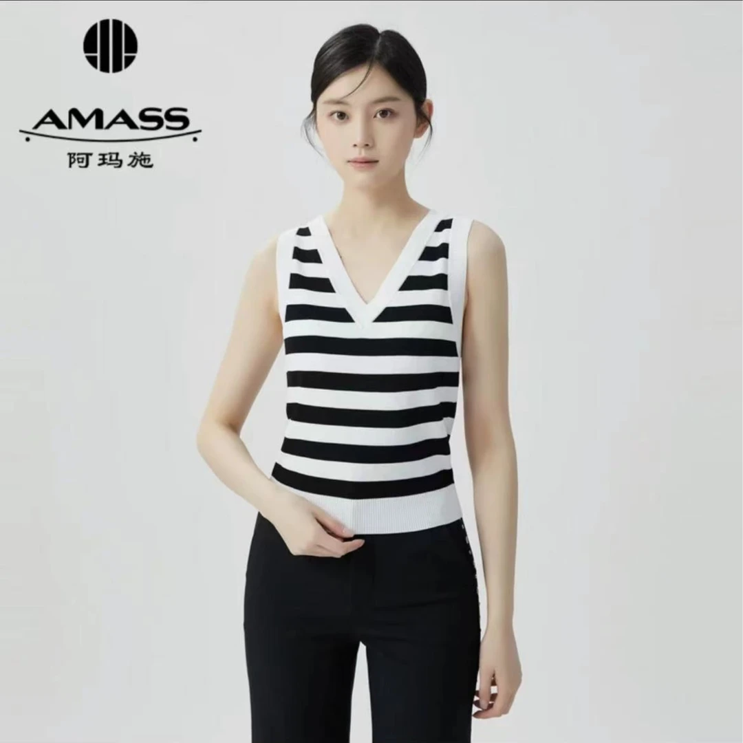 AMASS/阿玛施休闲高贵上档次冰凉黑白条纹背心5399516