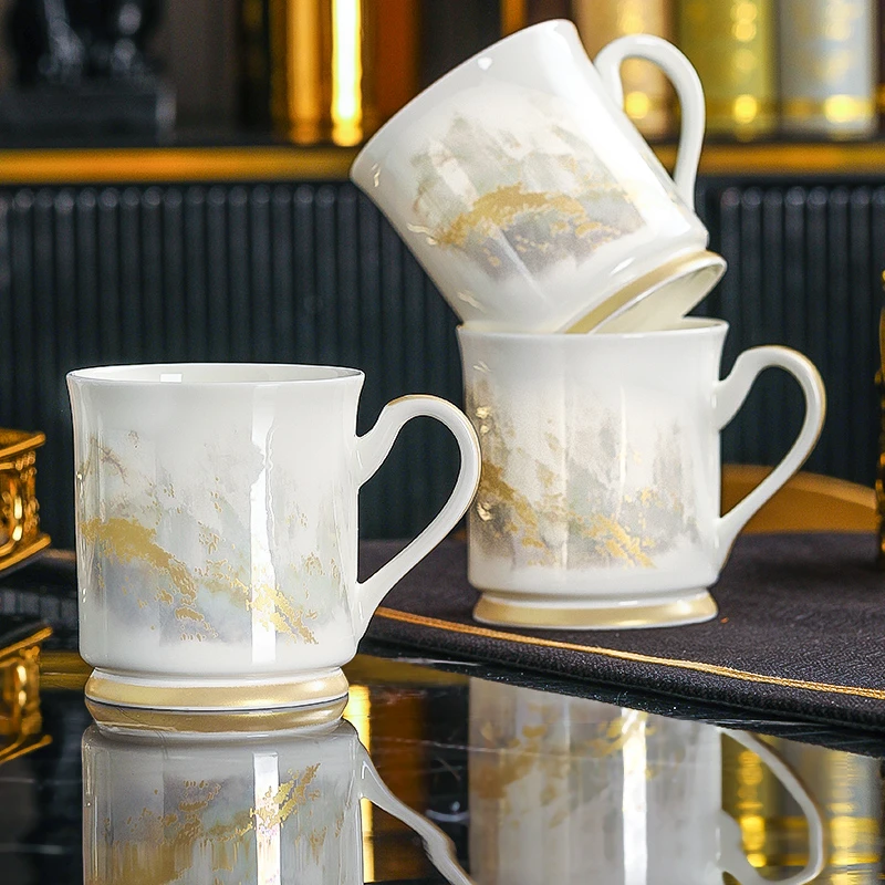 【洛威】金色海岸马克杯高温白瓷茶杯高端办公会议陶瓷水杯家用