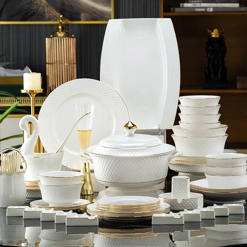 洛威釉下彩餐具芳华世玉骨瓷餐具套装奢华家用轻奢景德镇高档陶瓷