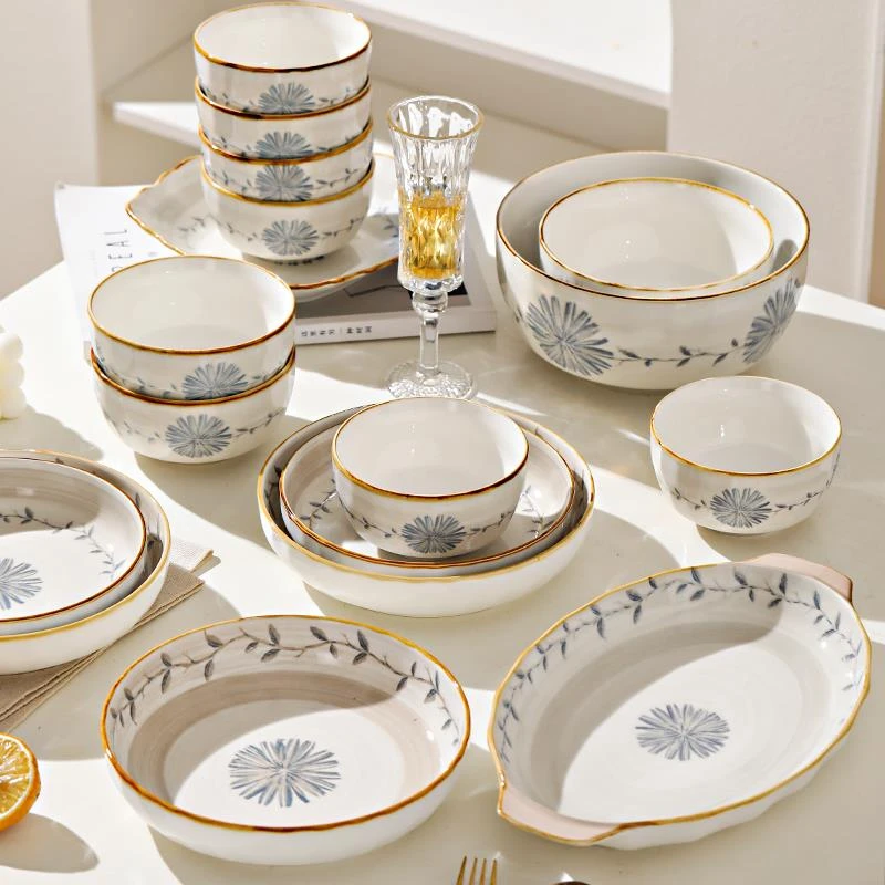 景德镇洛威2025新款家用乔迁新居送礼釉下彩碗盘餐具组合高档吃饭