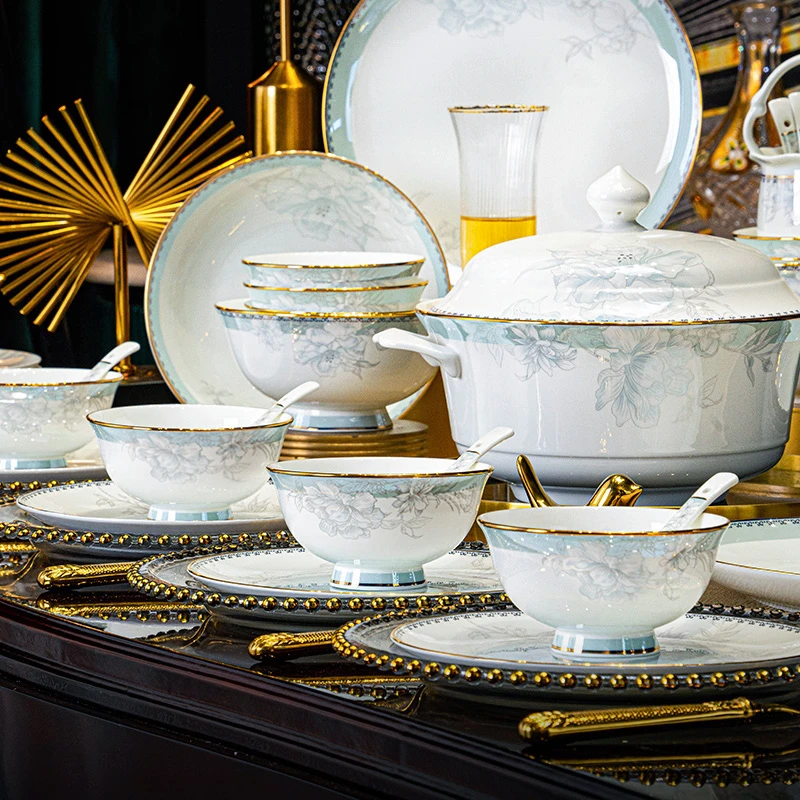 碗盘餐具套装轻奢高级感陶瓷餐具景德镇正品盘碗乔迁之喜碗筷全套