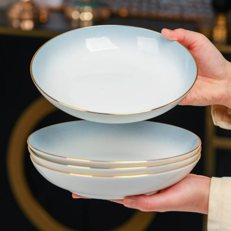 景德镇洛威2025新款渐变灰盘子中式家用骨瓷餐具轻奢高级感牛排盘