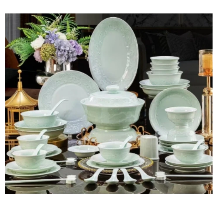 【洛威】沧海74件釉下彩十人食热销爆款餐具套装