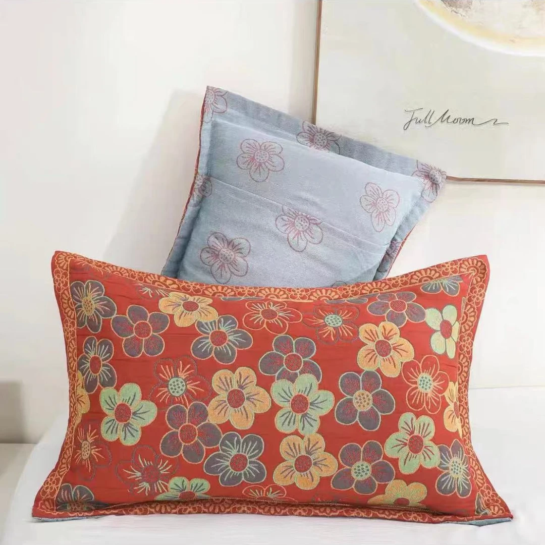 【花儿朵朵】提花高档纯棉纽扣枕套54*78一对装家用卧室枕头套