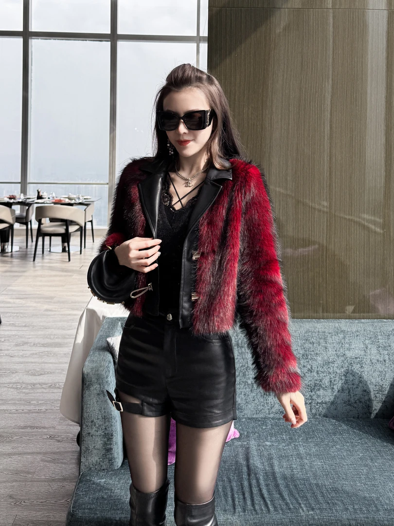 【风华绝代】黑红色层次感气质网红秋冬时尚短款草草外套WT-2630