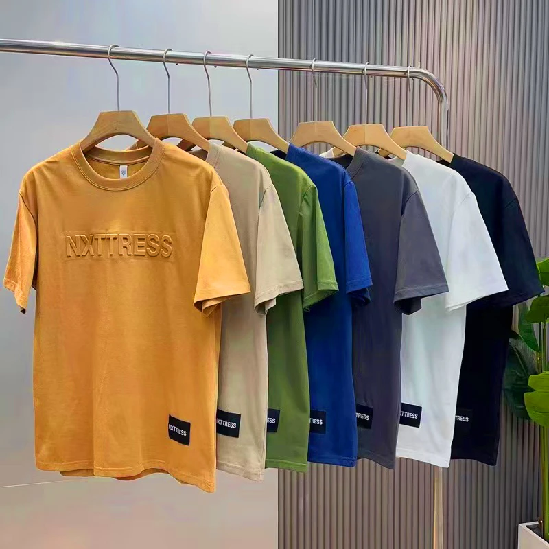 【轻潮男装】夏季纯棉短袖T恤男2023新款3D钢印宽松百搭圆领上衣