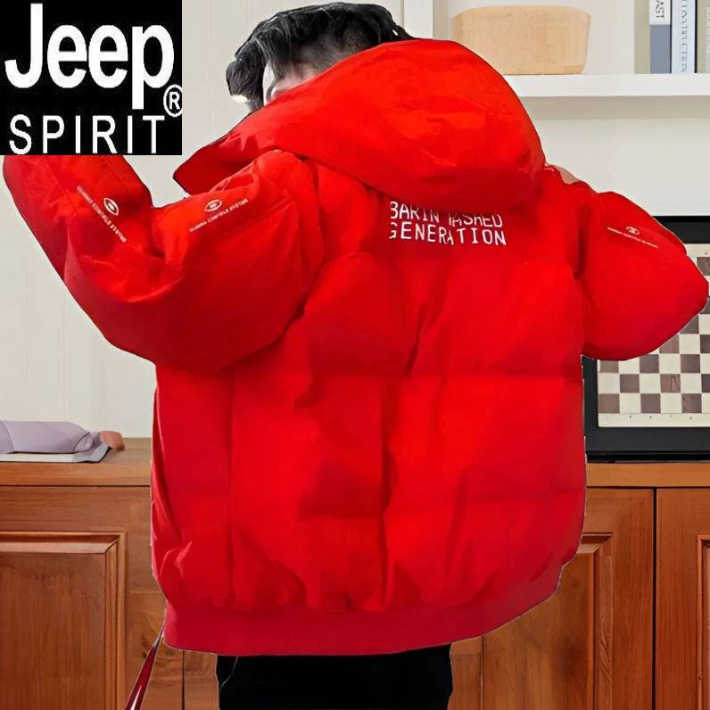 JEEP SPIRIT羽绒服男士冬季户外连帽加厚保暖白鸭绒衣潮流外套男
