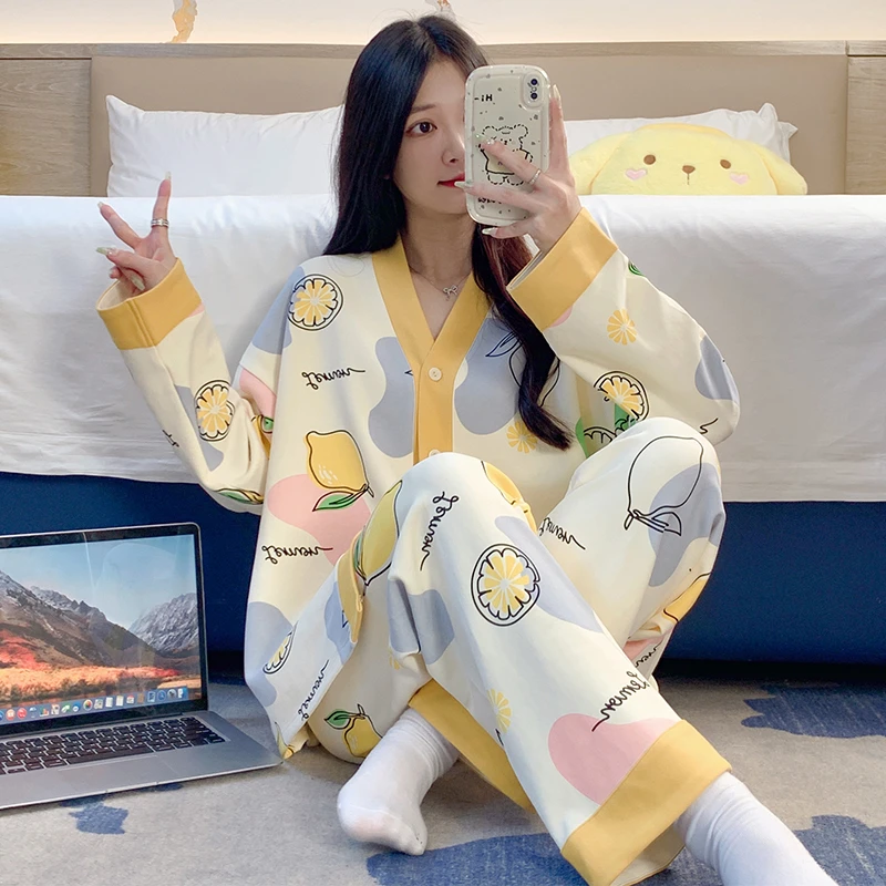 睡衣女春秋季长袖2025年新款女士冬天开衫宽松夏款卡通家居服套装