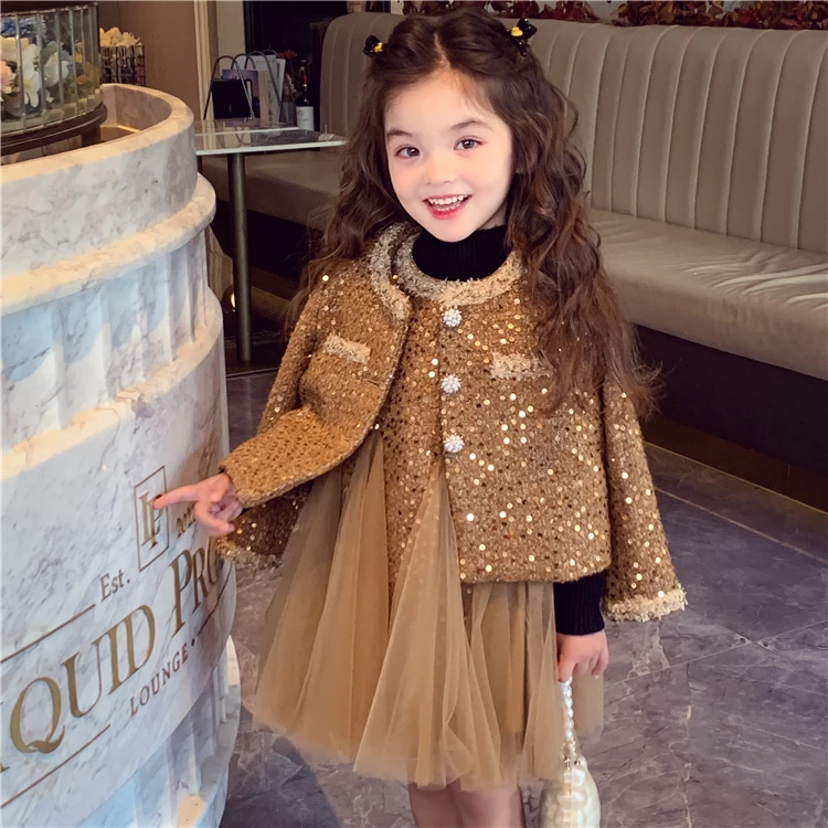 【现货】米米哈罗女童新款洋气亮片无袖小香风背心裙外套 Q24902 01