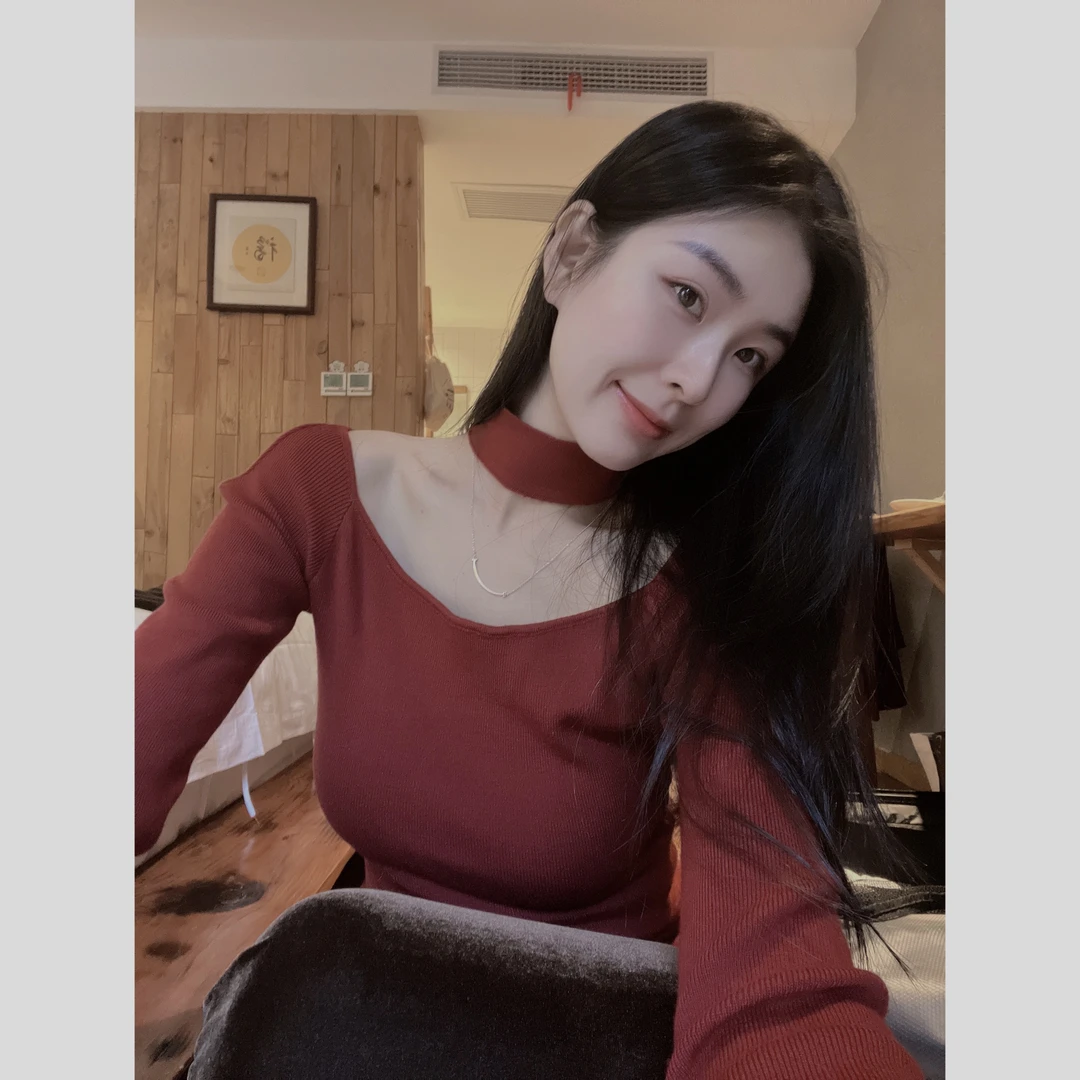 【清仓活动款】【莫妮卡】新款套脖露肩长袖针织衫一字肩修身内搭