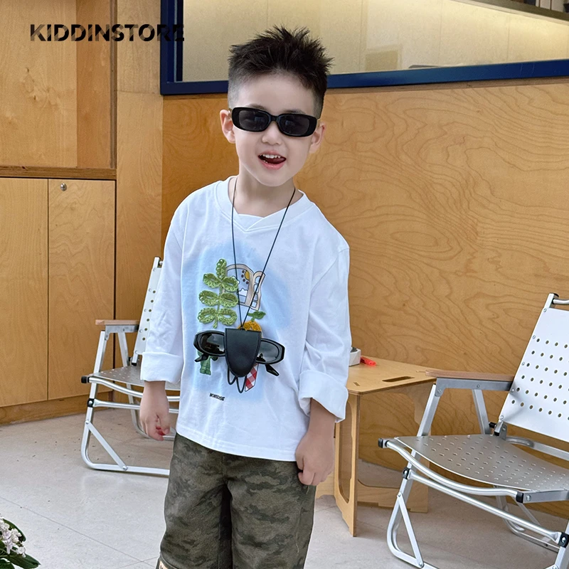 HARROLD童装原创设计秋季长袖V领白T恤