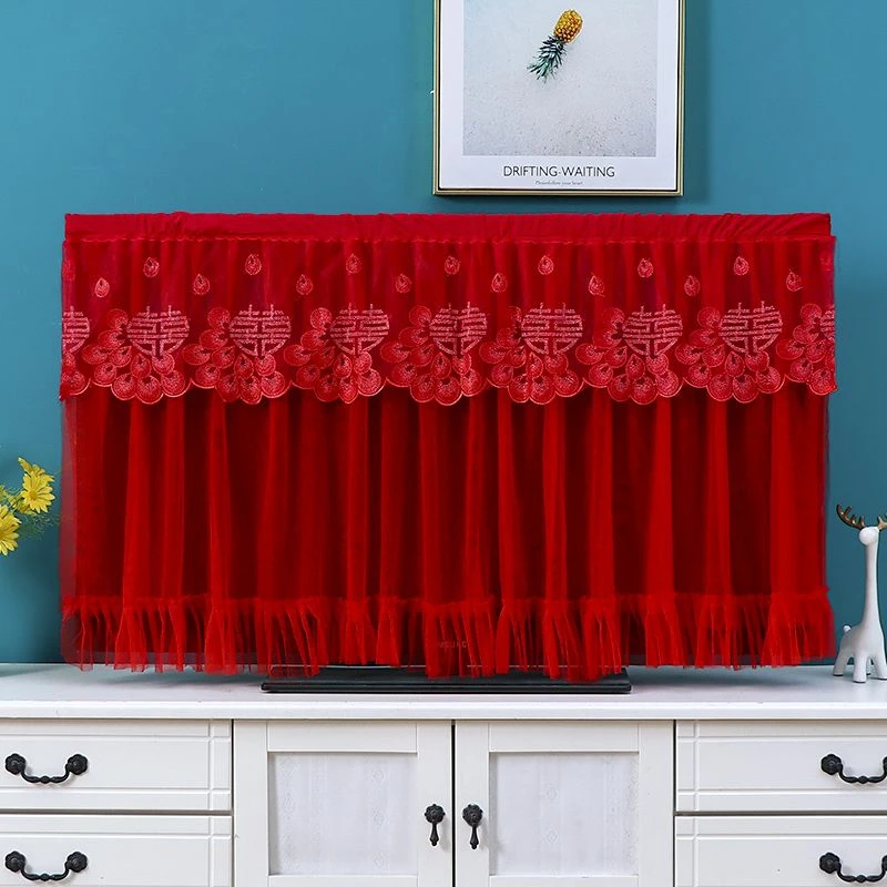 电视机罩新款结婚罩子蕾丝家用电视机罩套壁挂式曲屏通用开机不取