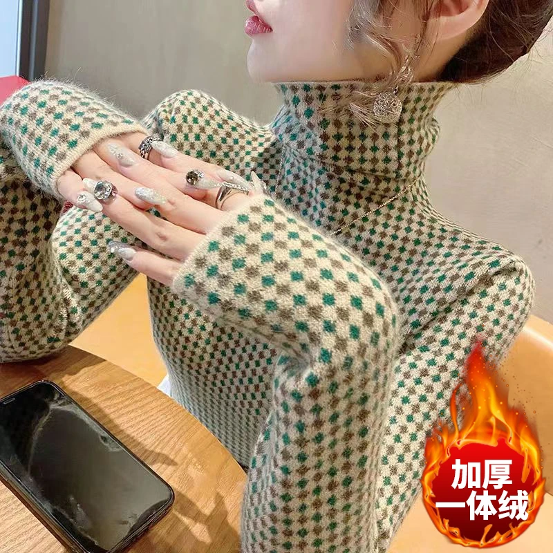 高领女德绒一体绒打底衫时尚洋气2024年新款秋冬爆款加厚女士内搭