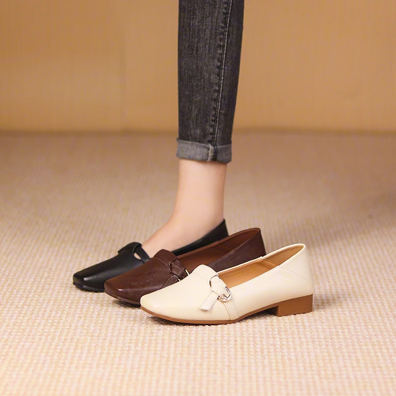 听纯Y9597秋季新款复古单鞋平底百搭软底休闲真皮玛丽珍鞋女鞋