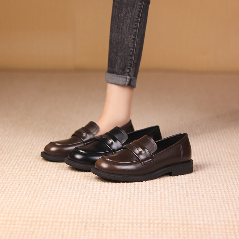 听纯17103真皮乐福鞋女英伦风春秋百搭一脚蹬豆豆鞋平底学生皮鞋