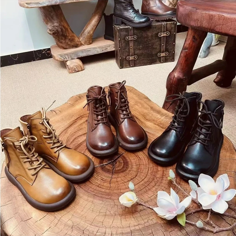 真皮马丁靴女英伦风手工复古女性时尚百搭短靴秋冬平底女士秋季