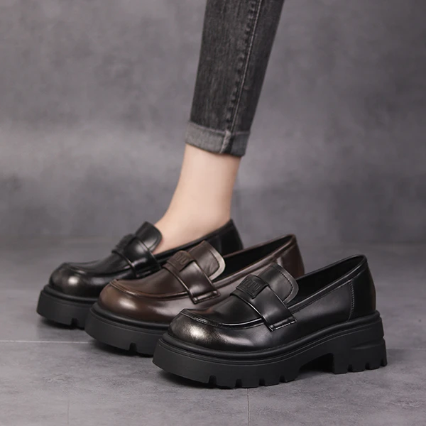 听纯17100新款真皮手工百搭软底厚底软面休闲女鞋乐福鞋平底皮鞋