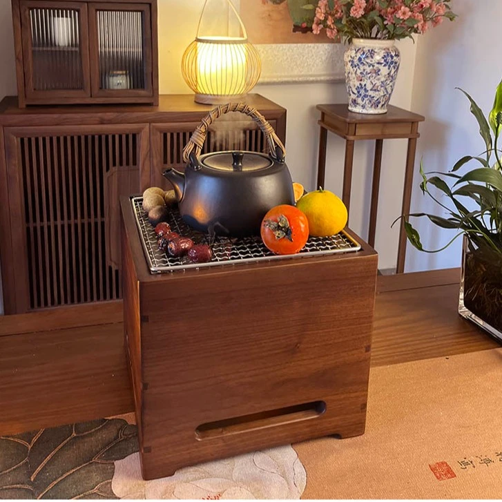 北美黑胡桃实木围炉煮茶碳炉烧烤煮茶木炭炉户外新中式网红复古