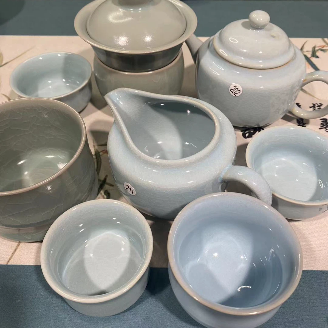 瑕疵原矿汝瓷单杯壶茶漏一件