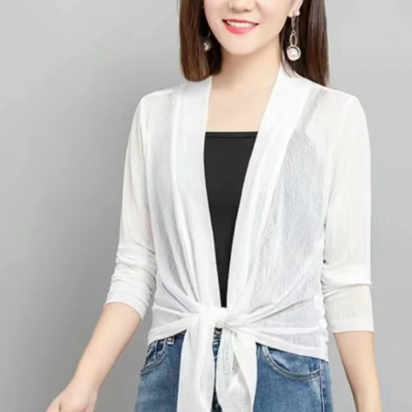 短款打结气质款冰丝网纱披肩百搭时尚洋气外套女防晒衣大码